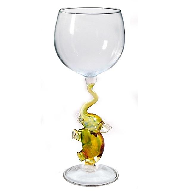 Gold Elephant Hand Blown Wine Glass