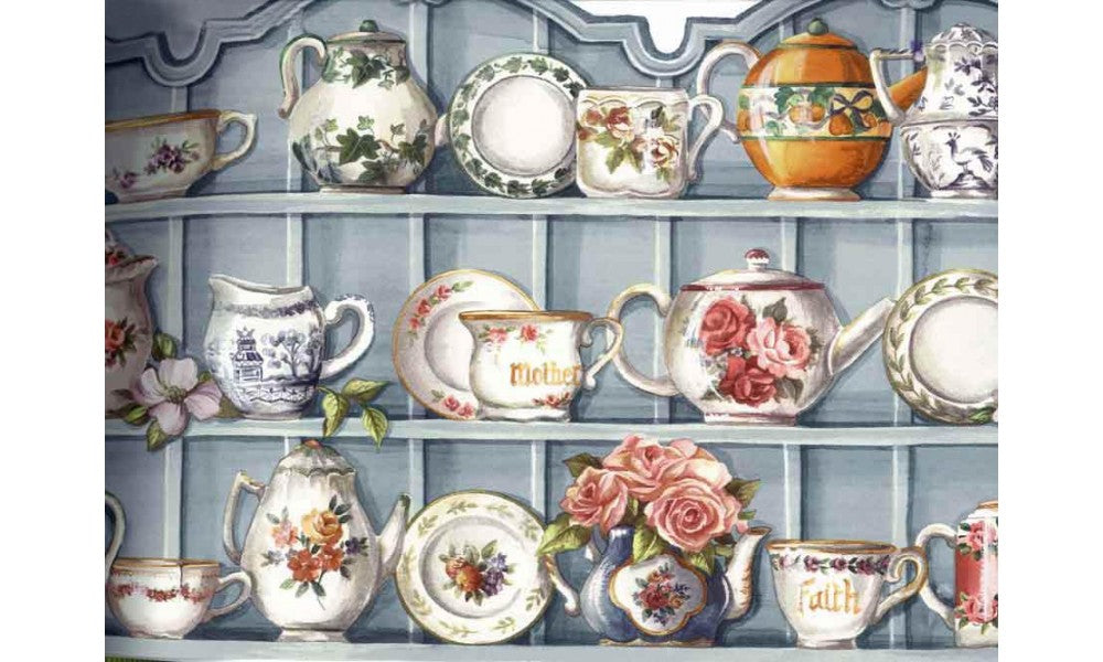 Blue Cups and Saucer Cupboard HH90222 Wallpaper Border