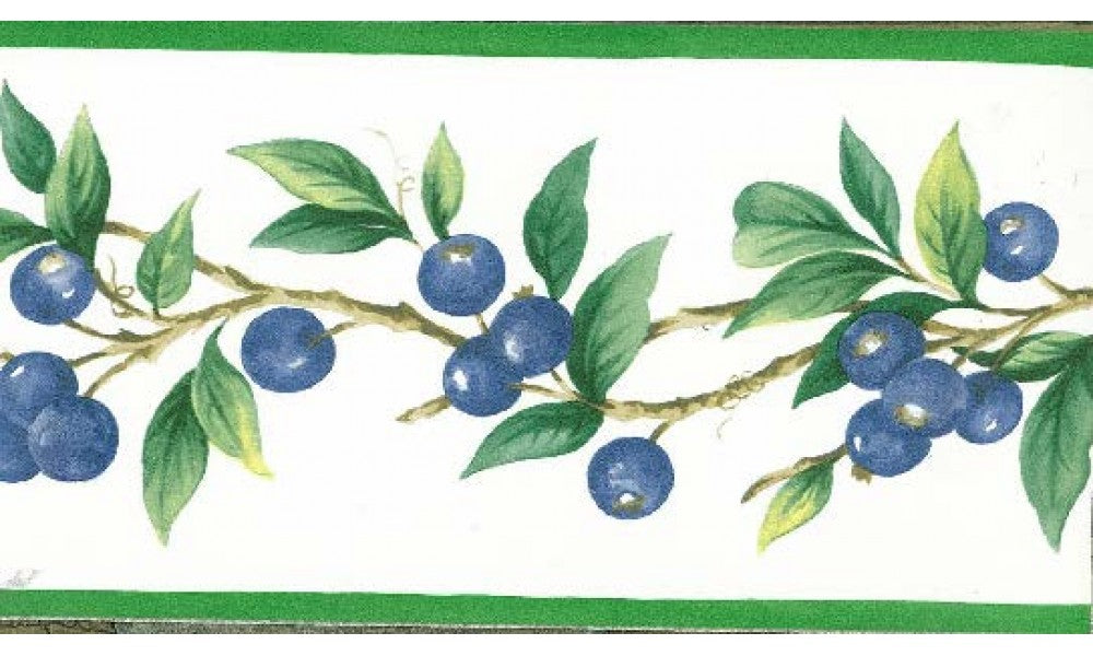Blue Berries Green Leaves KT77912 Wallpaper Border