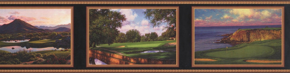 Scenic Green Views on Faux Picture Frames GF7116BD Wallpaper Border