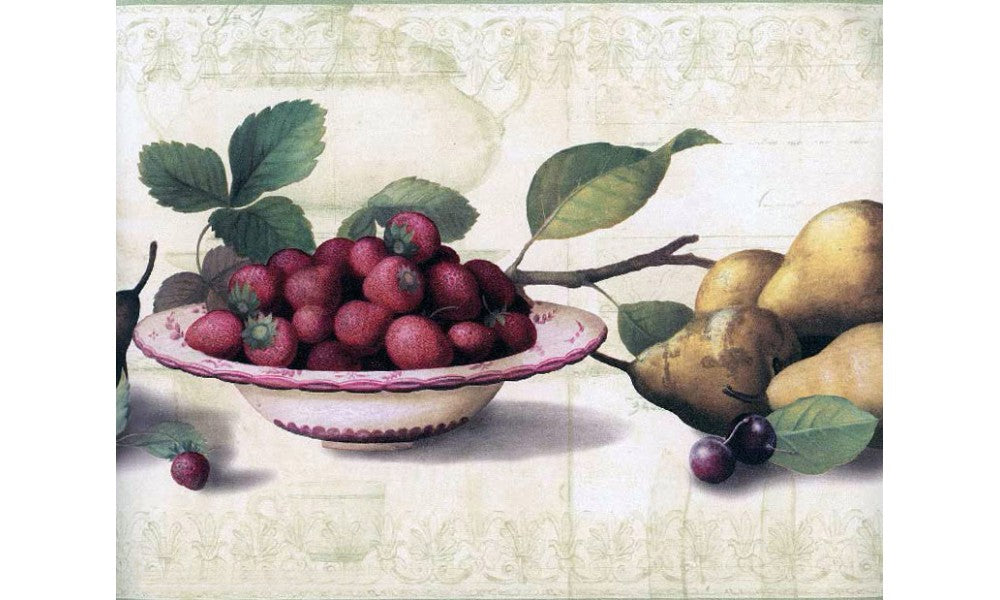 White Background Berries Peach plate RG3783 Wallpaper Border