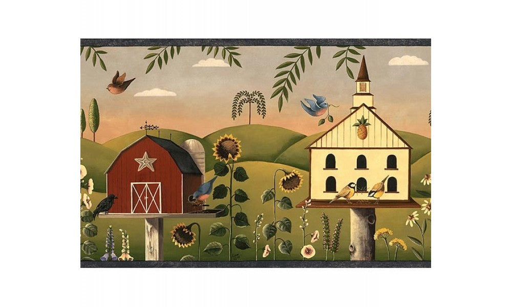 Green Country Birdhouse GG54201 Wallpaper Border