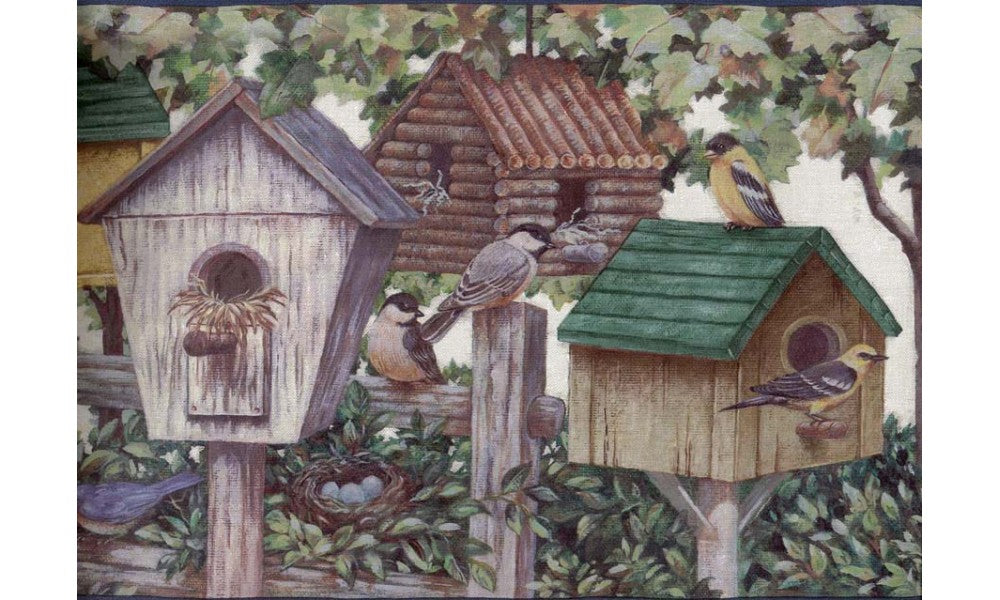 Brown Green Bird Houses 5804260 Wallpaper Border