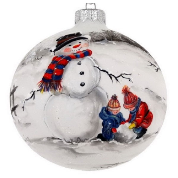 Hand Painted Snowman &amp; Kids Mouth Blown Holiday Ornament