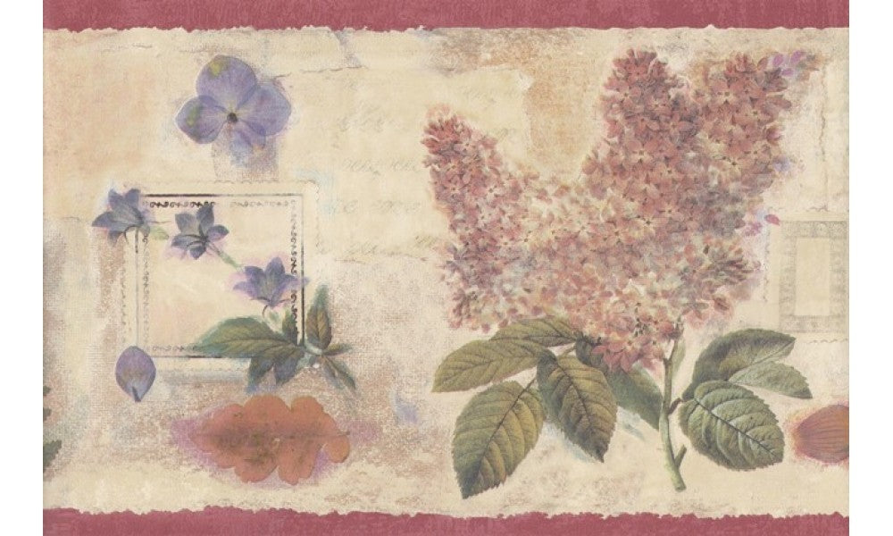 Red Cream Floral Stamps DW30173 Wallpaper Border