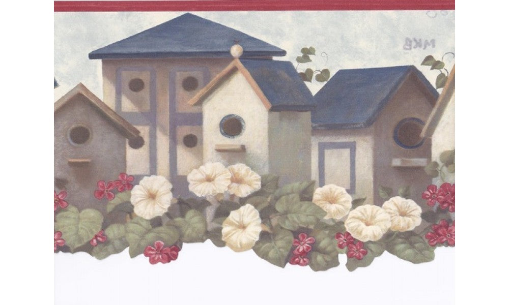 Red Blue Birdhouses MKB5041 Wallpaper Border