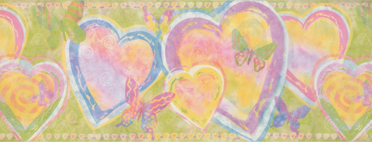 Blue Purple Heart Butterfly KZ1291B Wallpaper Border