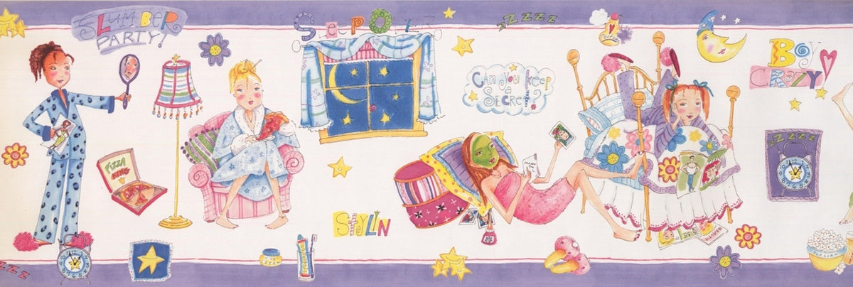 Girls before Sleep Purple WWK9139B Wallpaper Border