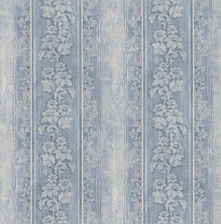 Stripes Blue Flowers FT23568 Wallpaper