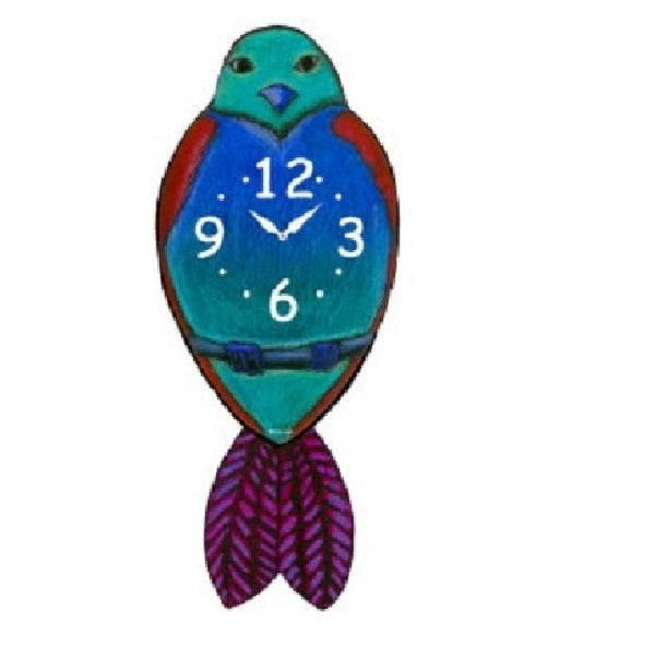 Teal Blue Bird Pendulum Wall Clock