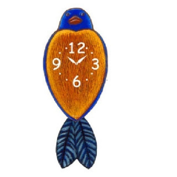 Orange Blue Bird Pendulum Wall Clock