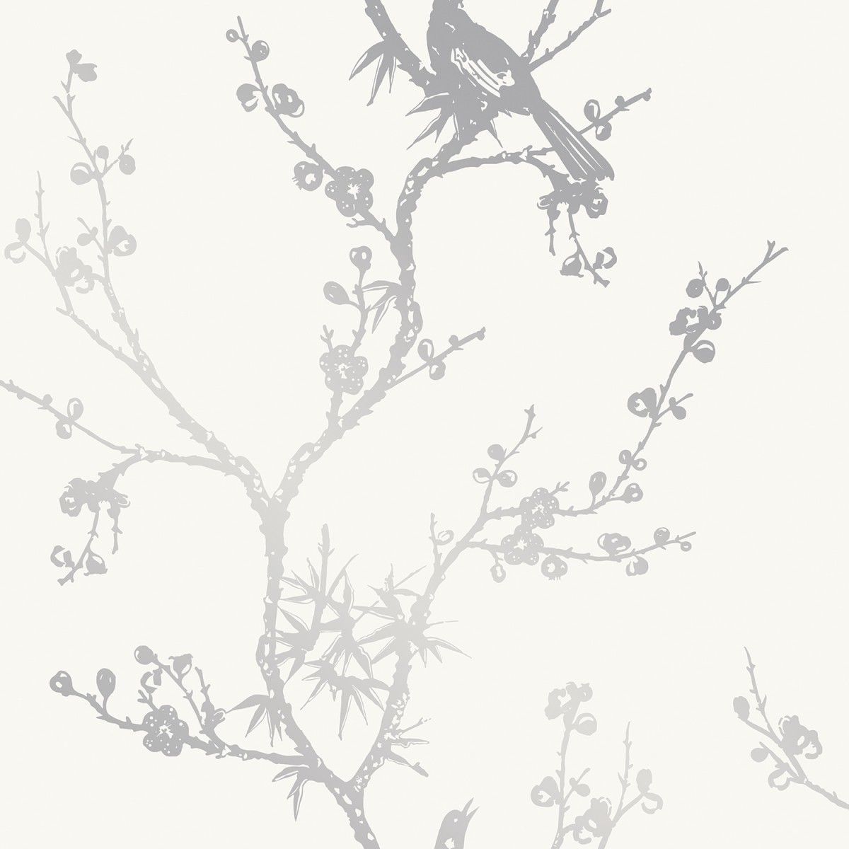 Bird Watching White Silver CR449 Self-Adhesive Wallpaper