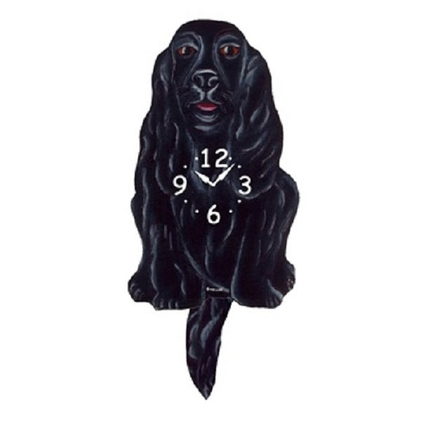 Black Cocker Spaniel Dog Wagging Pendulum Clock