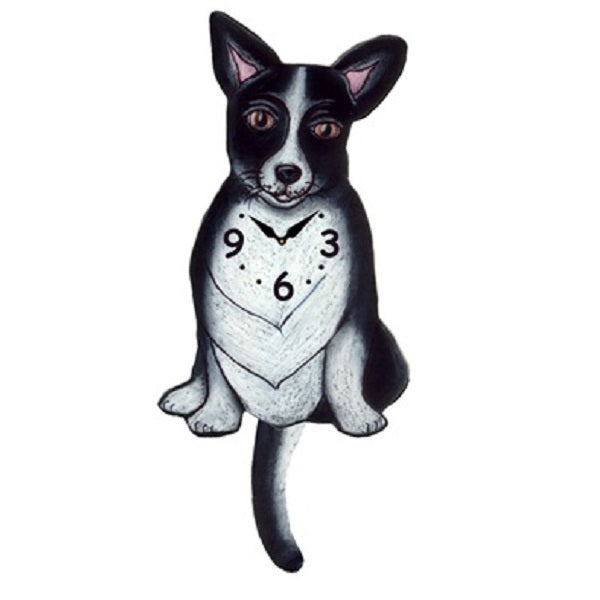 Black Welsh Corgi Dog Wagging Pendulum Clock