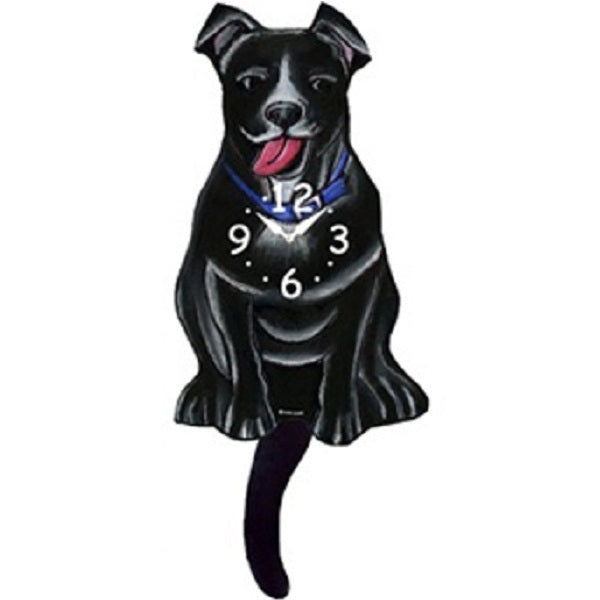 Black Floppy Pit bull Dog Wagging Pendulum Clock