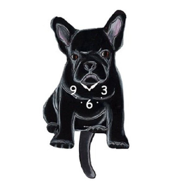 Black French Bulldog Dog Wagging Pendulum Clock