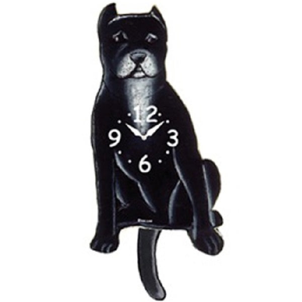 Black Pointy Pit bull Dog Wagging Pendulum Clock