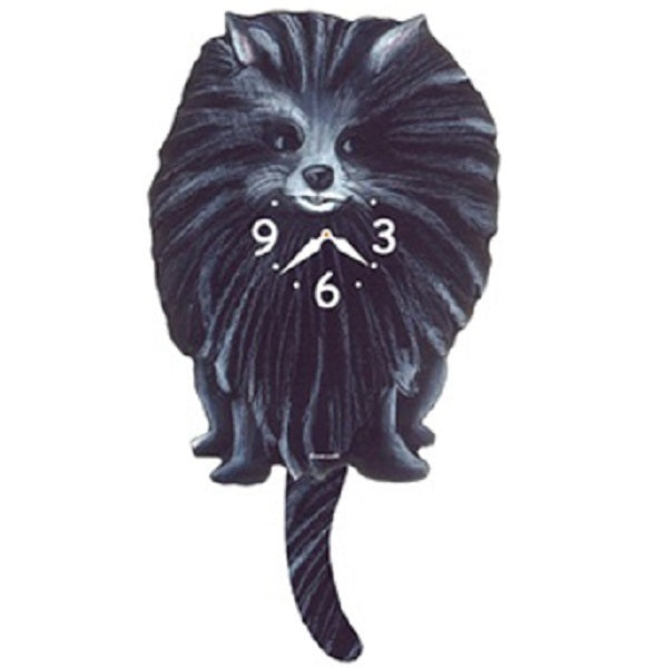 Black Pomeranian Dog Wagging Pendulum Clock