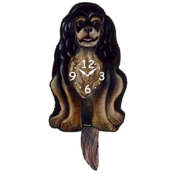 Black Tan King Charles Spaniel Pendulum Clock