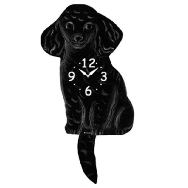 Black Toy Poodle Dog Wagging Pendulum Clock