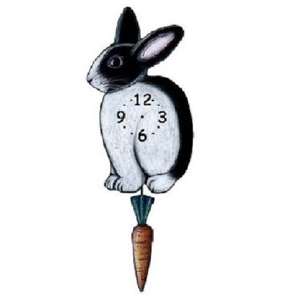 Black White Bunny Pendulum Wall Clock