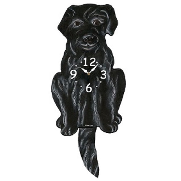 Black Labradoodle Dog Wagging Pendulum Clock