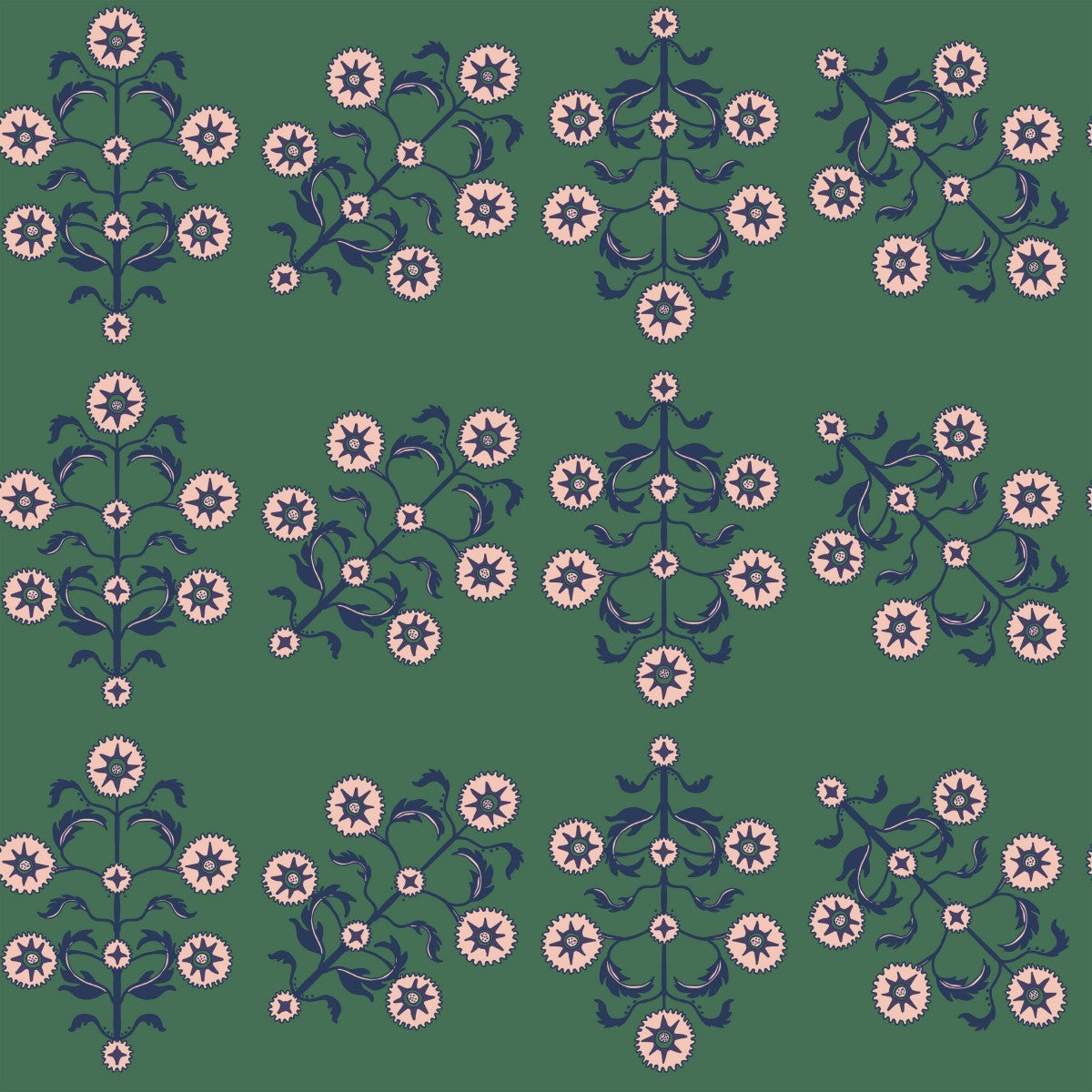 Block Print Floral Emerald BL473 Self-Adhesive Wallpaper