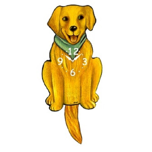Blonde Golden Retriever Dog Wagging Pendulum Clock