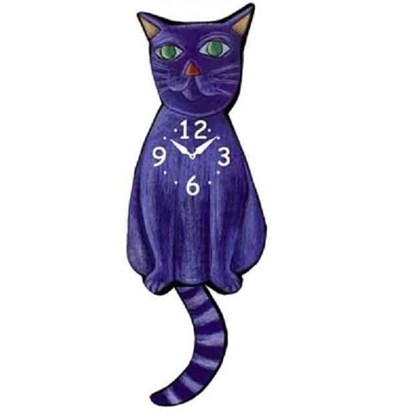 Blue Cat Wagging Pendulum Clock