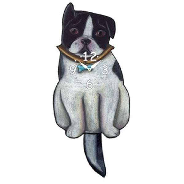 Boston Terrier Dog Wagging Pendulum Clock