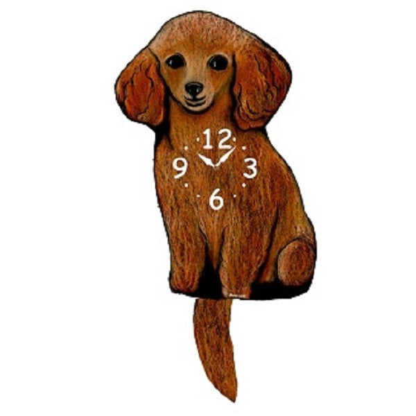 Brown Toy Poodle Dog Wagging Pendulum Clock