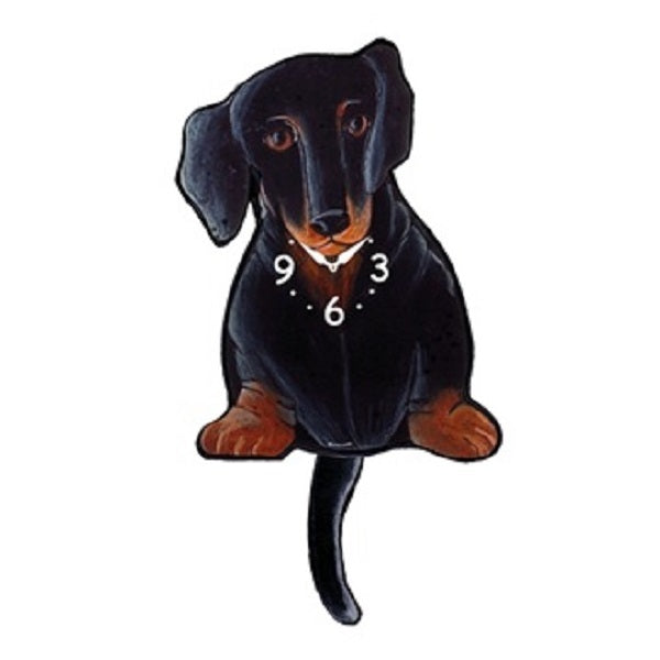 Black Dachshund Dog Wagging Pendulum Clock