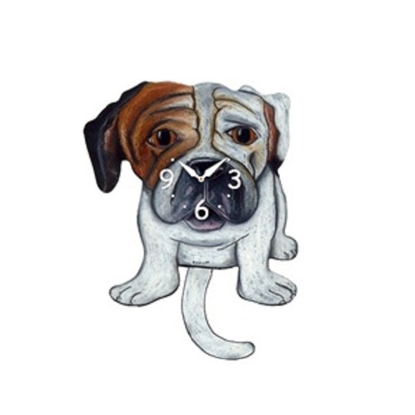 English Bulldog Dog Wagging Pendulum Clock