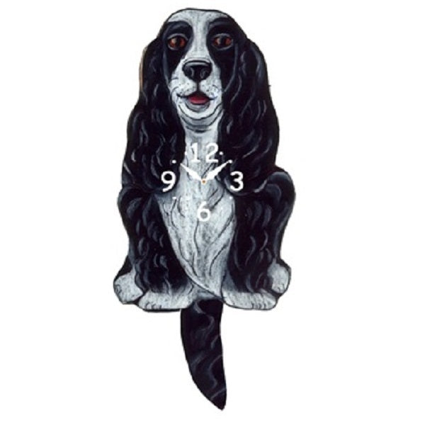 Black White Cocker Spaniel Wagging Pendulum Clock