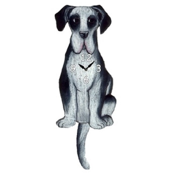 Black White Dane Mastiff Wagging Pendulum Clock