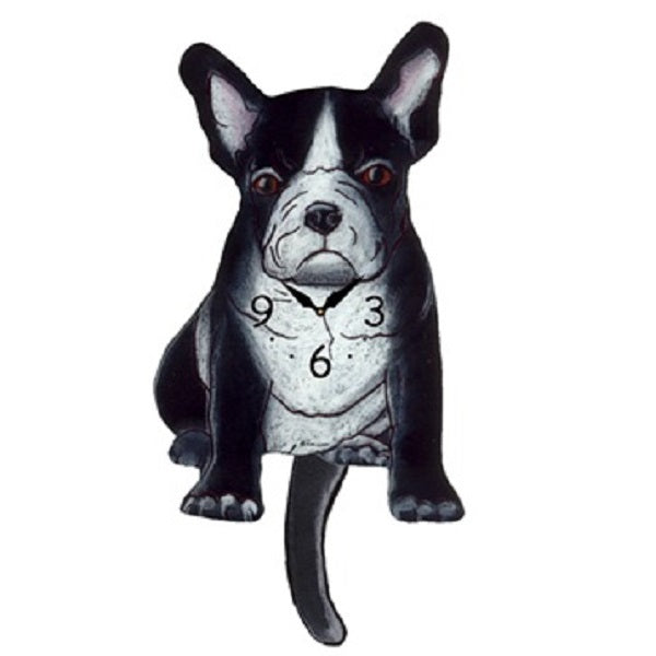 Black White French Bulldog Wagging Pendulum Clock