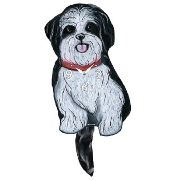 Black White Shih Tzu Dog Wagging Pendulum Clock