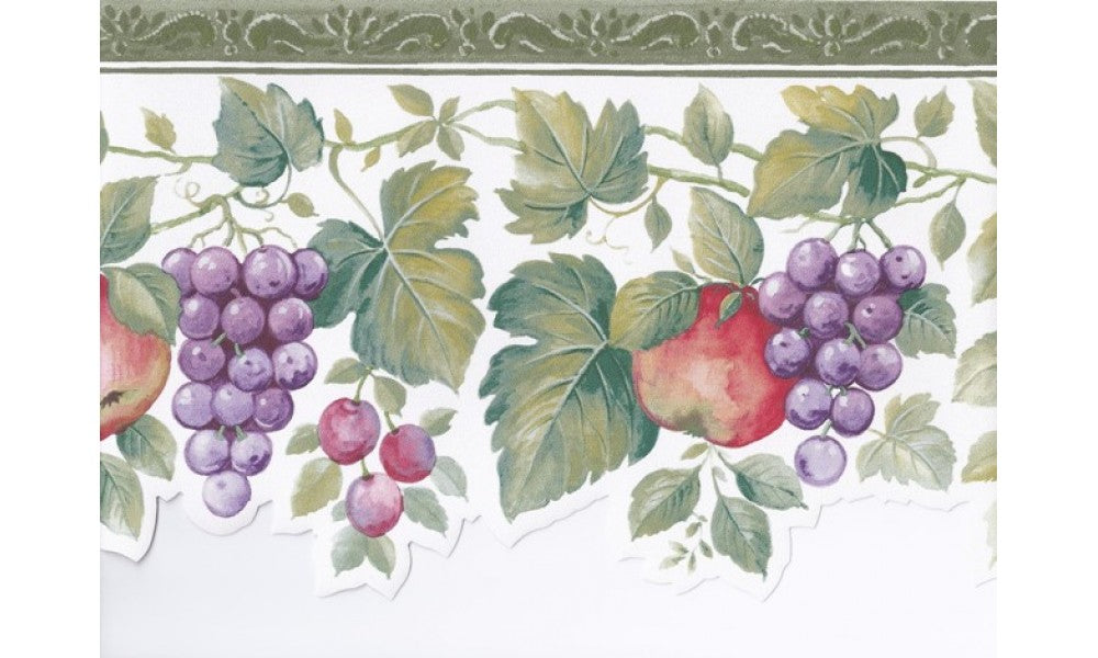 Green White Apple Grape Vines KS76859 Wallpaper Border