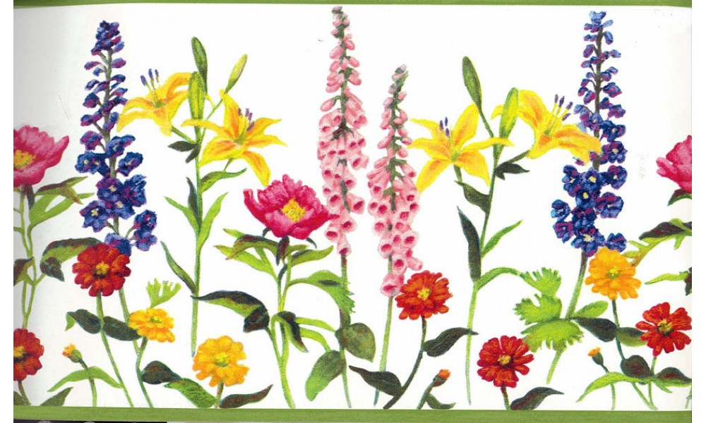Colourful Gardened Flowers KBE12571 Wallpaper Border
