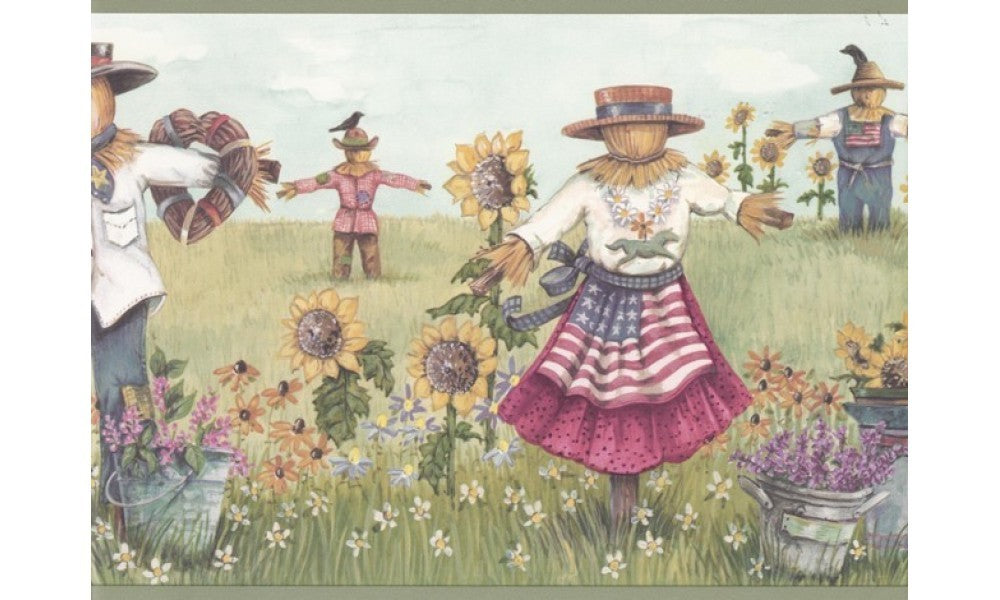 Olive Sunflower Scarecrows CUP3372 Wallpaper Border