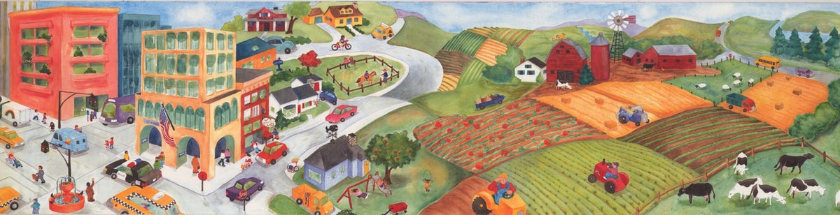 Cartoon American Township BE11331MB Wallpaper Border