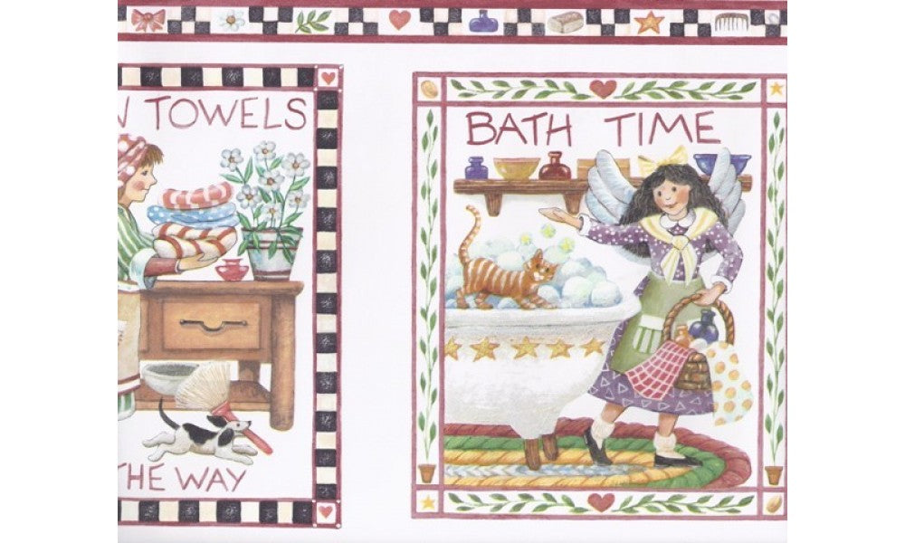 Red Blue White Bath Time Fairies RC5132 Wallpaper Border