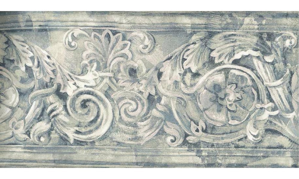White Stone Blue Leaf Swirl SF78329B Wallpaper Border