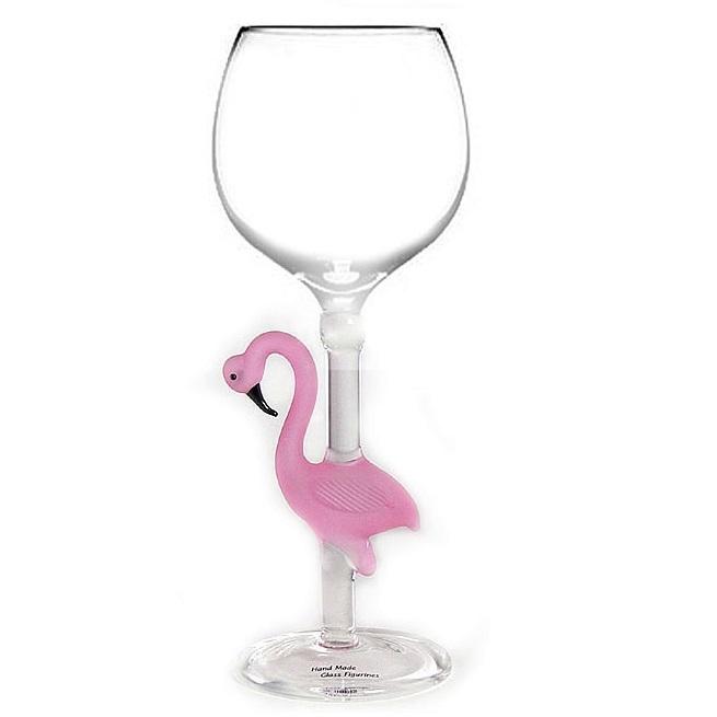 Pink Flamingo Hand Blown Wine Glass