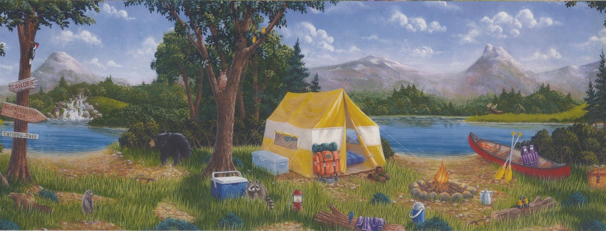 Camp Site Tent Mountain WK9141B Wallpaper Border