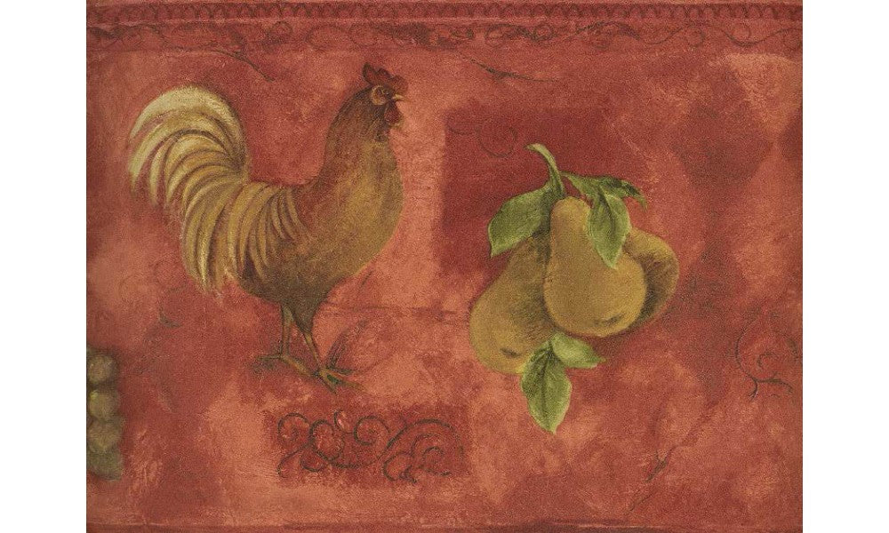 Yellow Rooster &amp; Fruits Vintage TK78255 Wallpaper Border