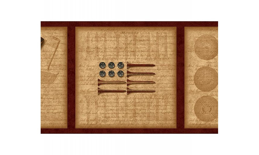 Burgundy and Brown Golf Sports TC48003 Wallpaper Border