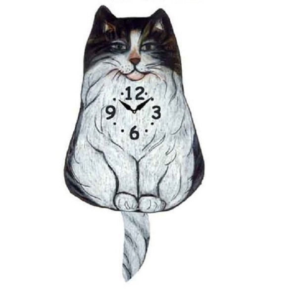 Fluffy Calico Cat Wagging Pendulum Clock