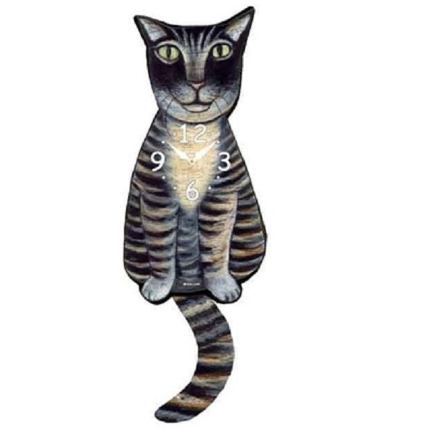 Calico Cat Striped Wagging Pendulum Clock