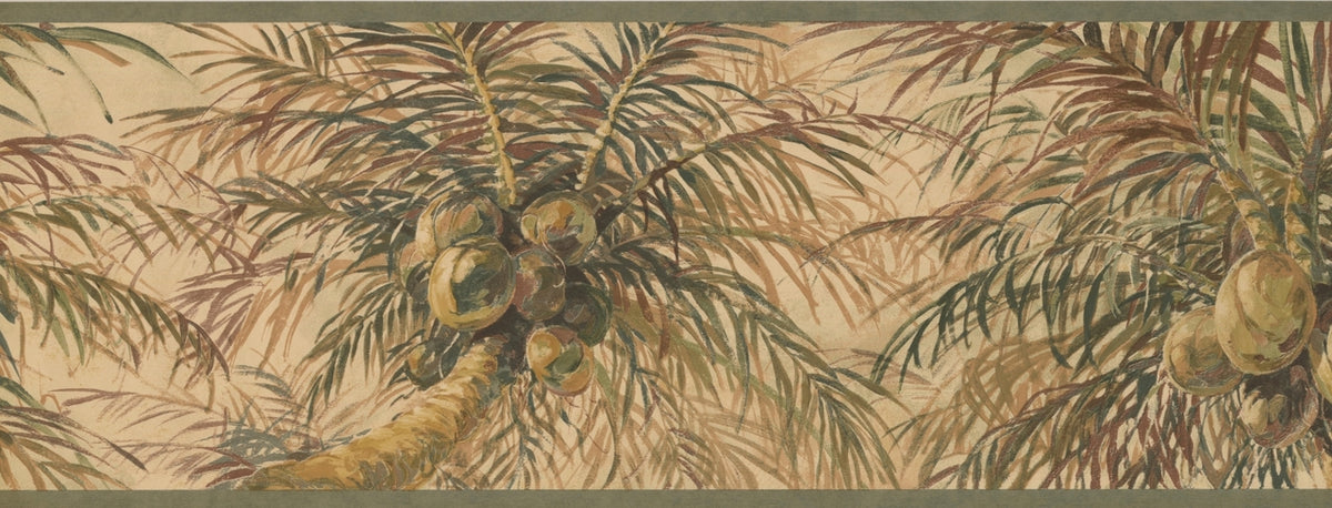 Coconuts on Palm Trees Canary Yellow HV6011B Wallpaper Border